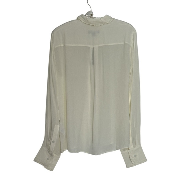 NEW Crepe de chine tie shirt with pleated collar long sleeve in cream Size Small - Picture 8 of 15